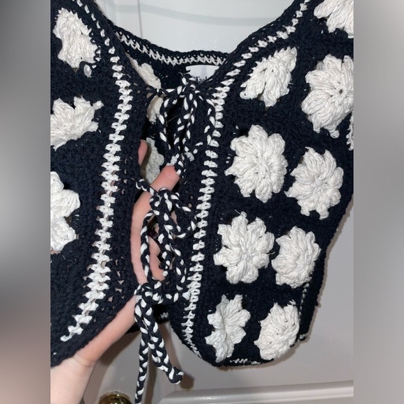 New!Tach Cassia Nazarene Black & White Granny Square Crochet Vest & Skirt Set🖤XS - Picture 13 of 16